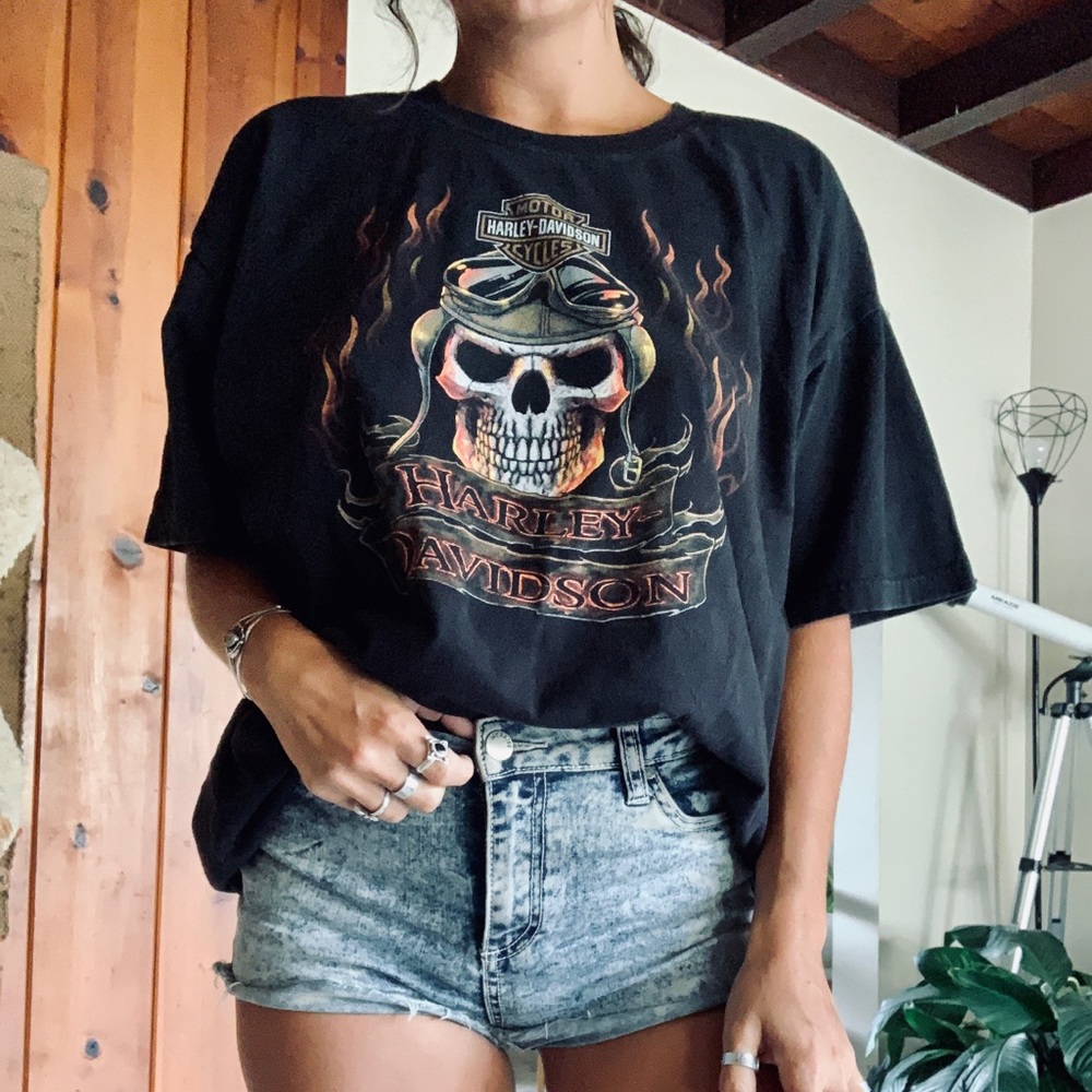 Flaming skull Harley Tee